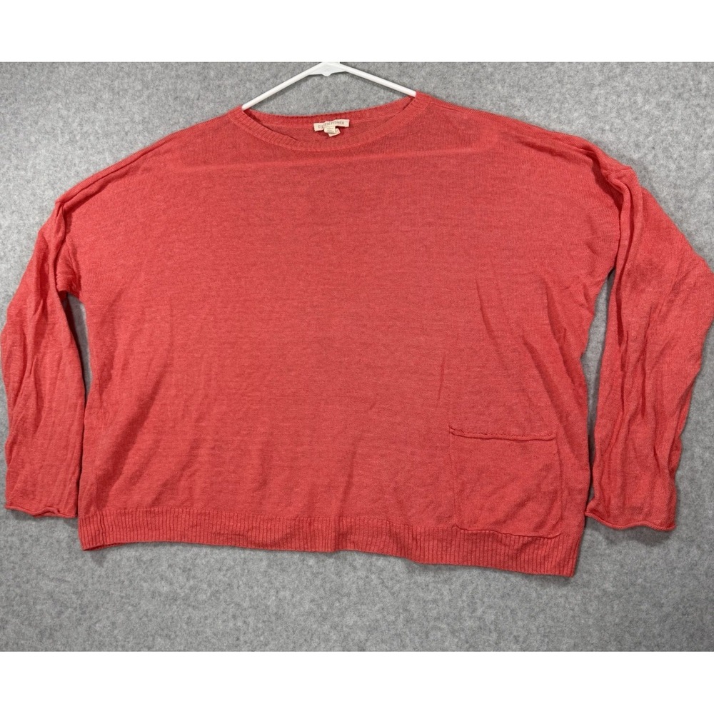 Eileen Fisher Sweater Womens Medium Coral 100% Organic‎ Linen Lightweight *Flaw